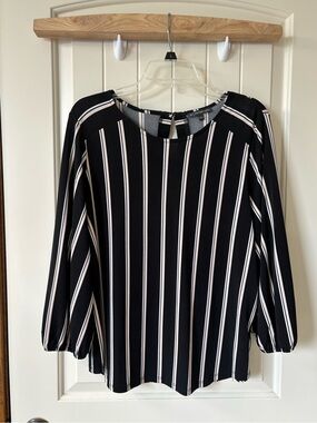 Worn once! Adrianna Papell Black and White Striped Top with Pale Pink Accents
